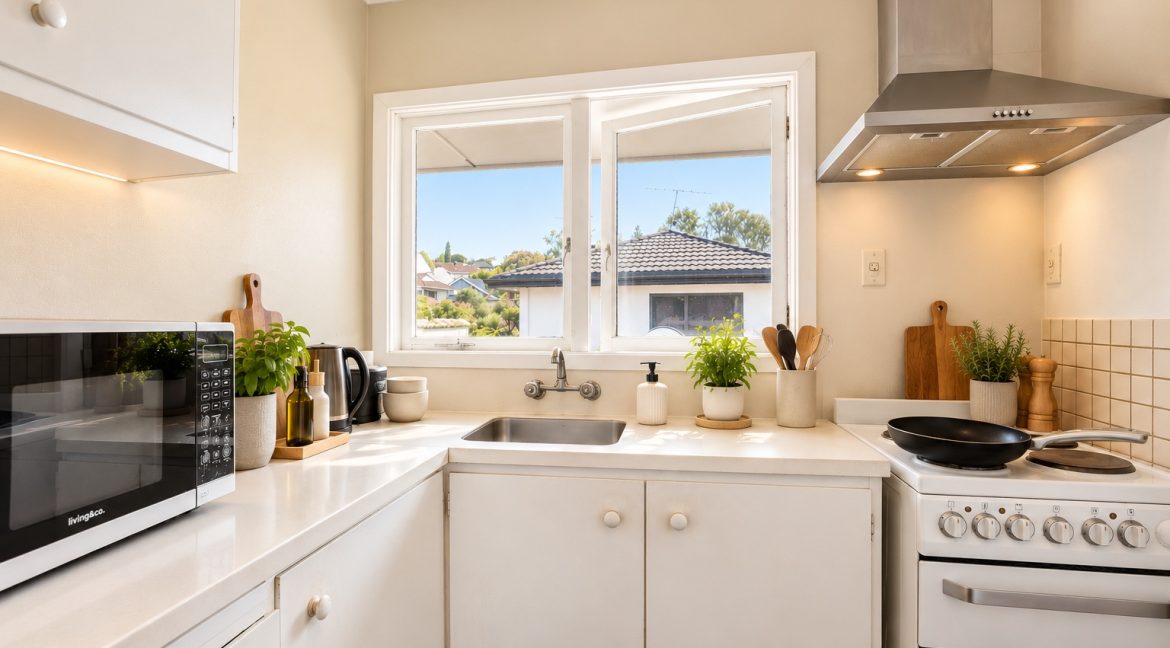 Bright Cozy Kitchen Without Shelf